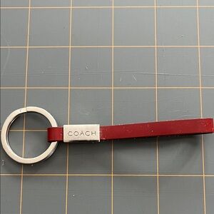 Coach Burgundy Leather Keychain with Silver Ring